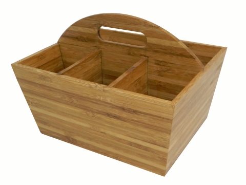 Rectangular bamboo flatware caddy